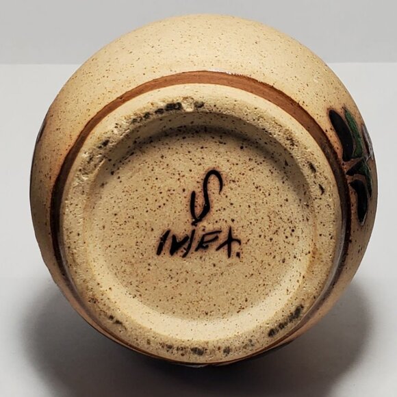 Vintage Tonala Hand Painted Mexican Floral Sandstone Pottery Vase Singed S MEX - Picture 5 of 7